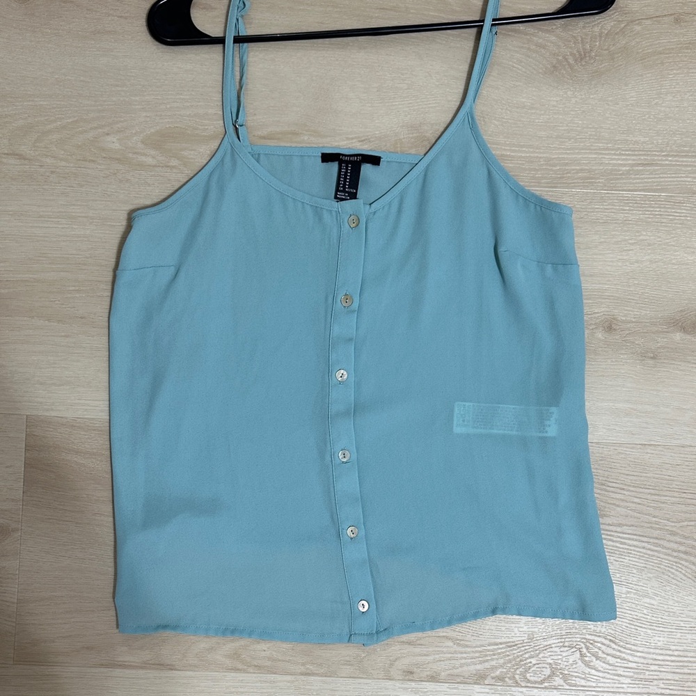 Women's Blue Button-Up Tank Top